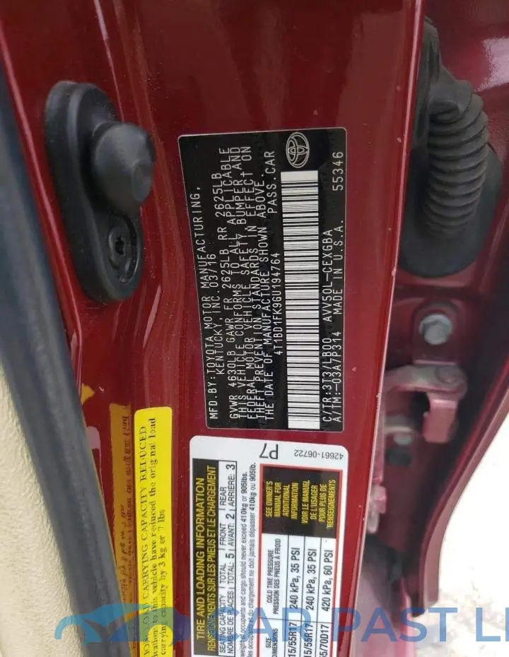 4T1BD1FK9GU194764# 12