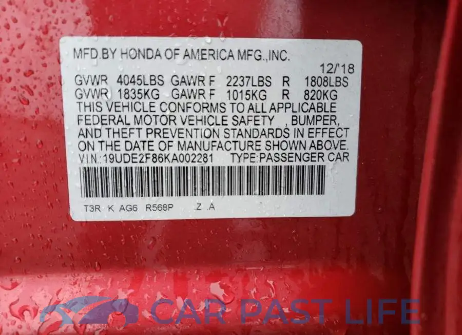 19UDE2F86KA002281# 12