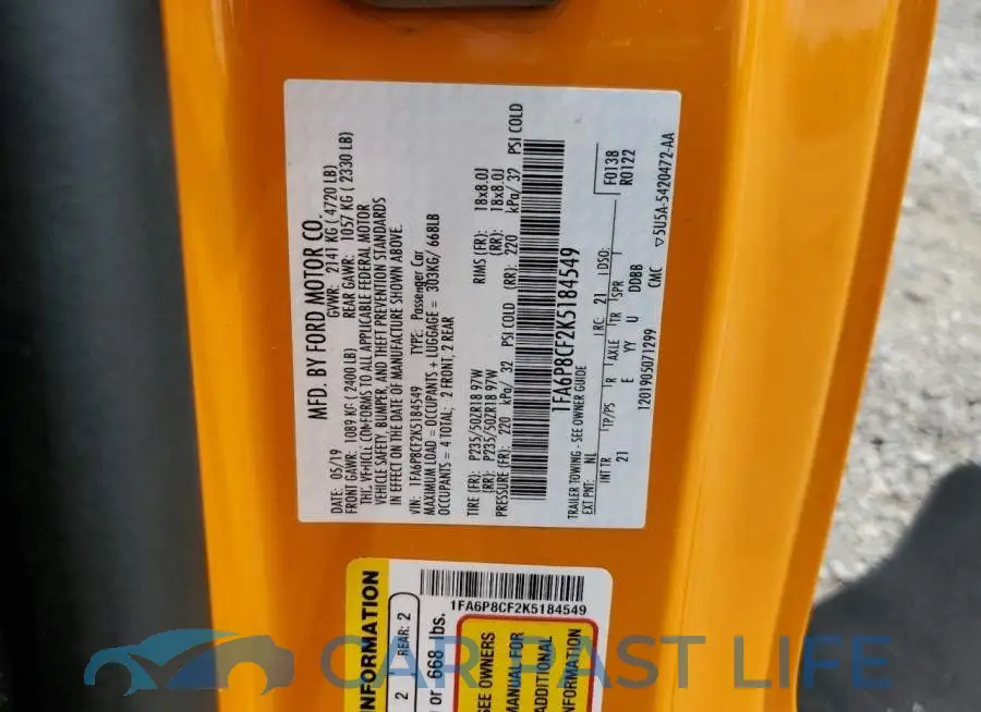 1FA6P8CF2K5184549# 12