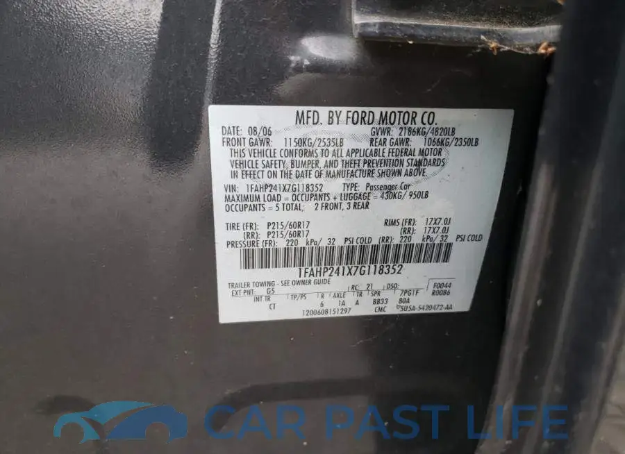 1FAHP241X7G118352# 12