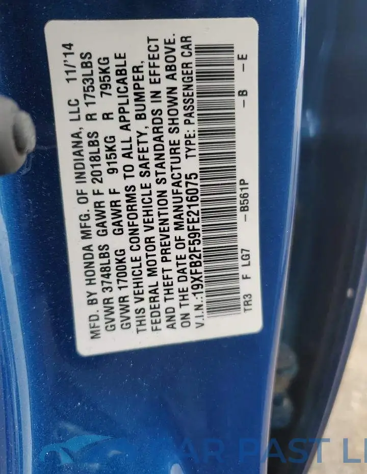 19XFB2F59FE216075# 12