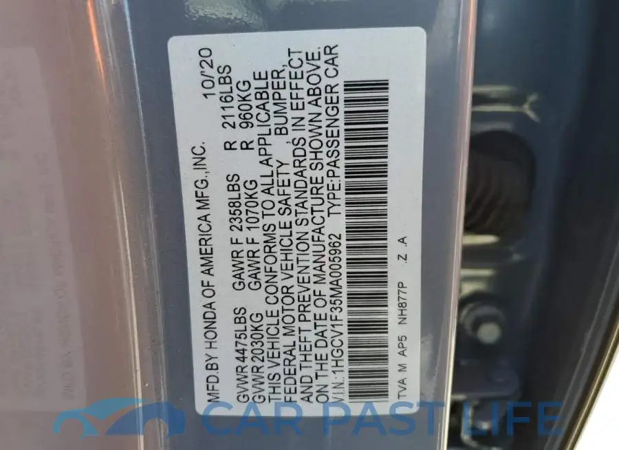 1HGCV1F35MA005962# 13
