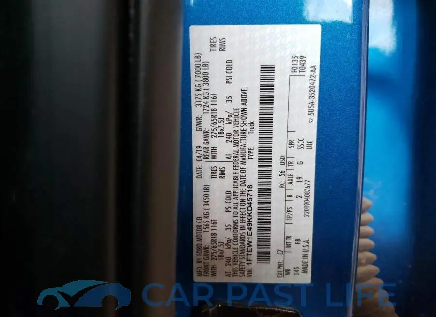 1FTEW1E49KKD45718# 12