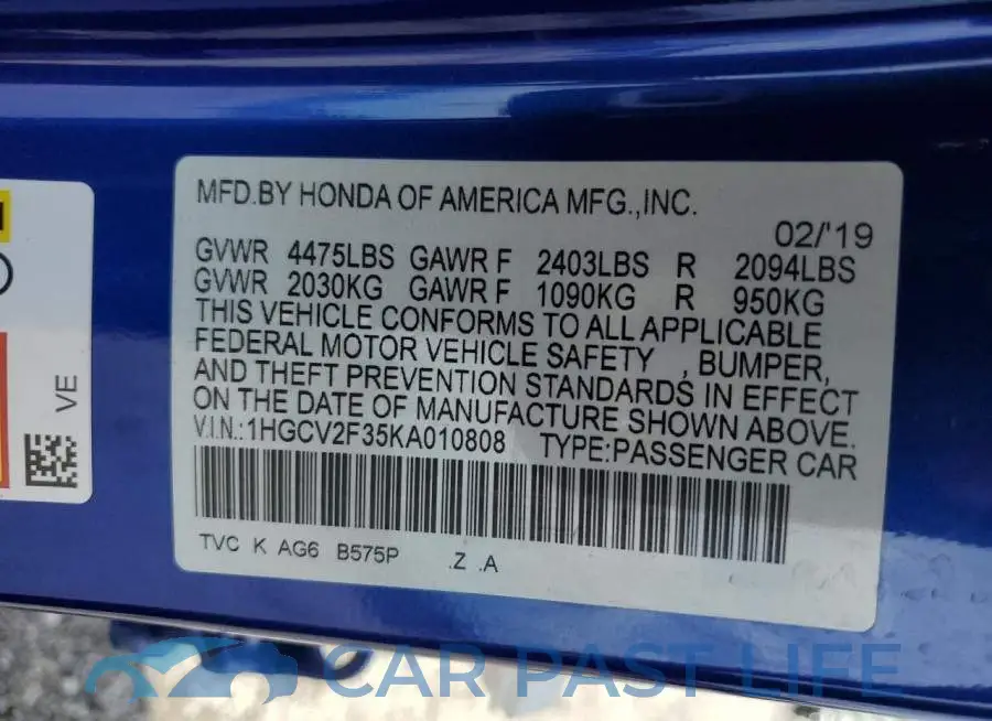 1HGCV2F35KA010808# 13