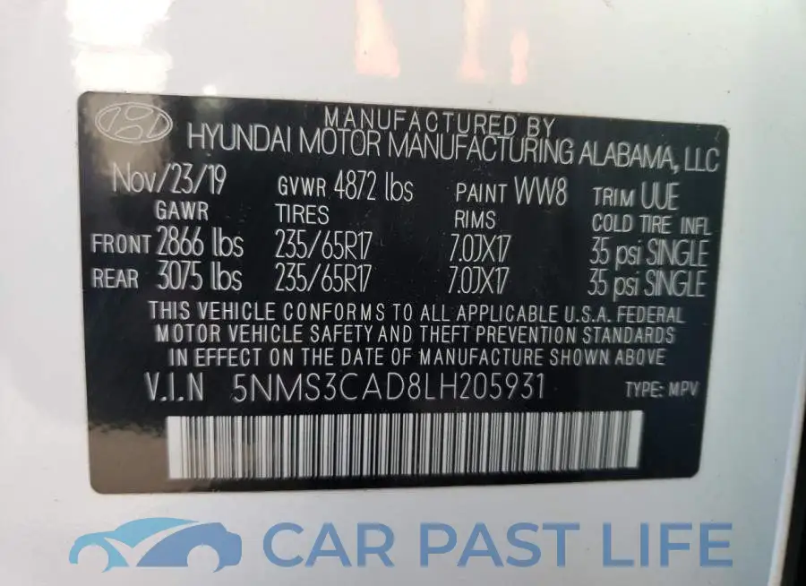 5NMS3CAD8LH205931# 12