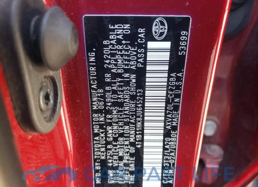 4T1B11HK8JU645213# 12