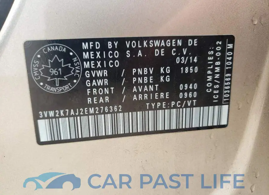 3VW2K7AJ2EM276362# 13