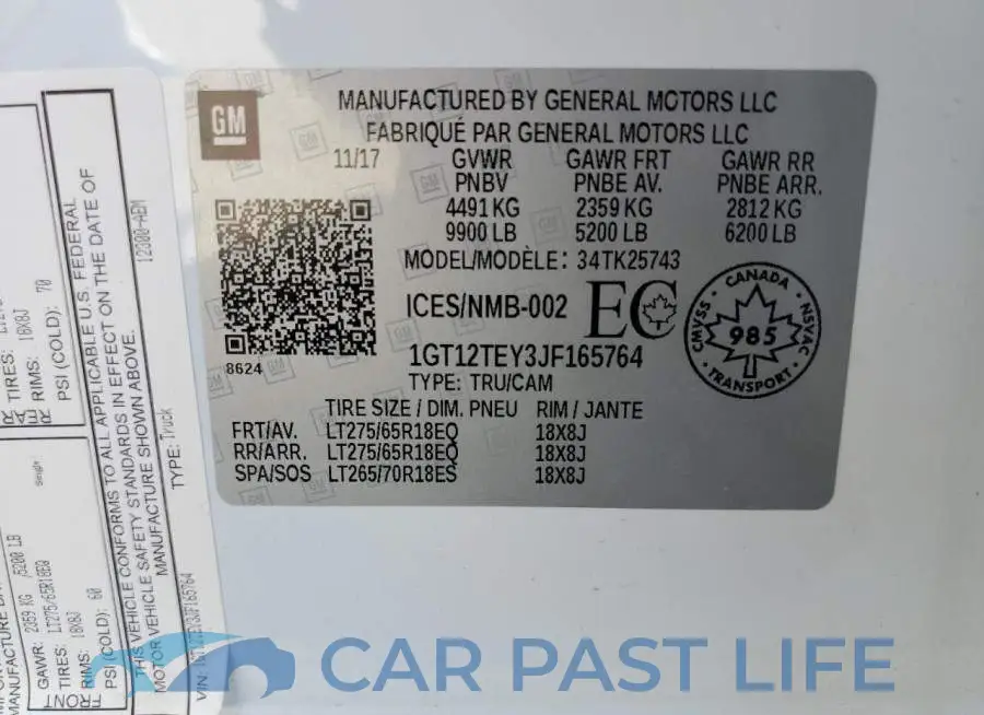 1GT12TEY3JF165764# 12