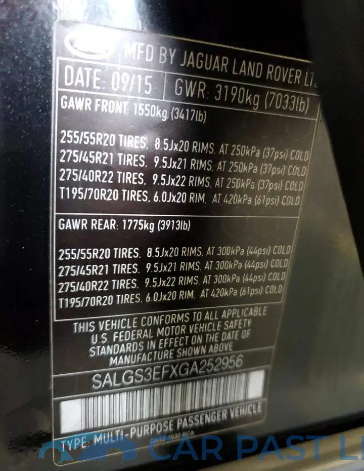 SALGS3EFXGA252956# 12