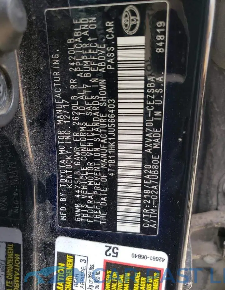 4T1B11HK1JU566403# 13