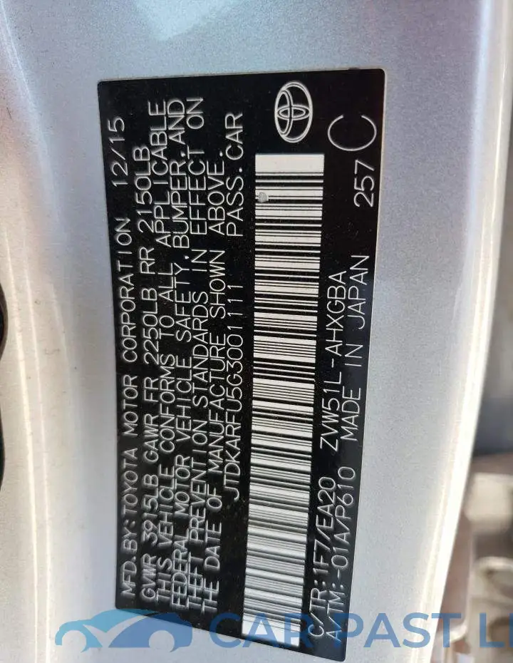 JTDKARFU5G3001111# 12