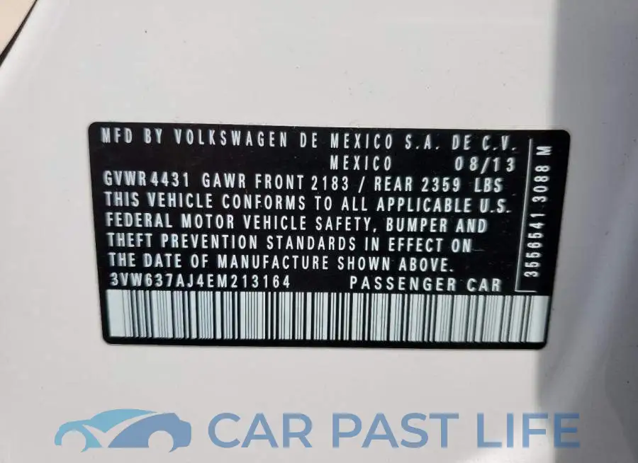 3VW637AJ4EM213164# 12