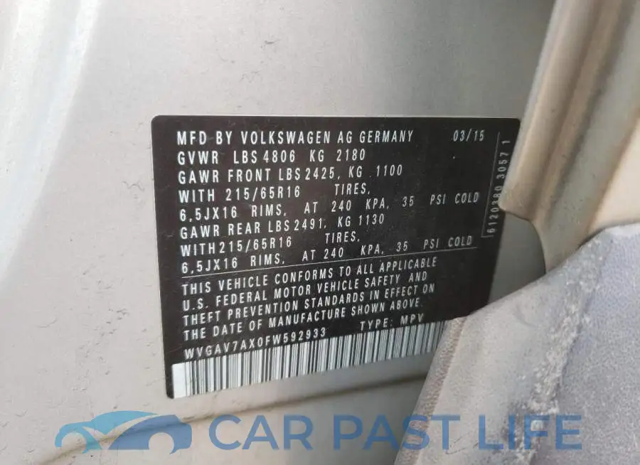 WVGAV7AX0FW592933# 12