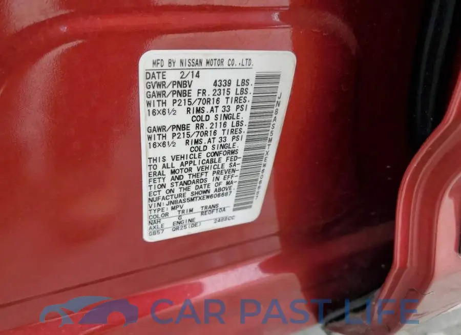 JN8AS5MTXEW606687# 13