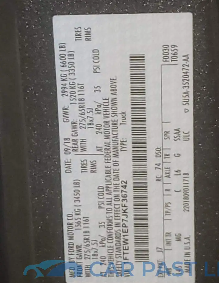 1FTEW1EP7JKF36742# 12