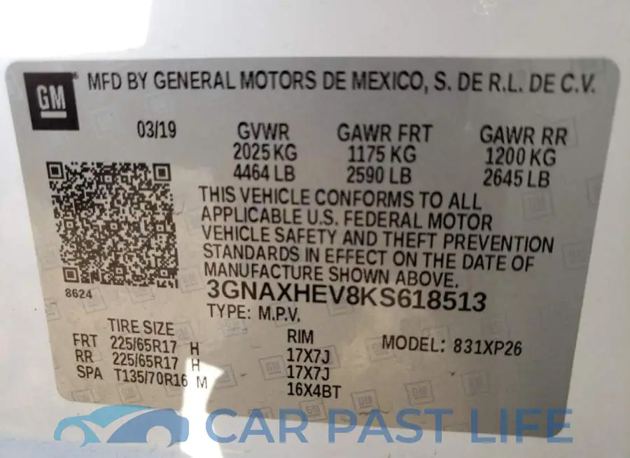 3GNAXHEV8KS618513# 13