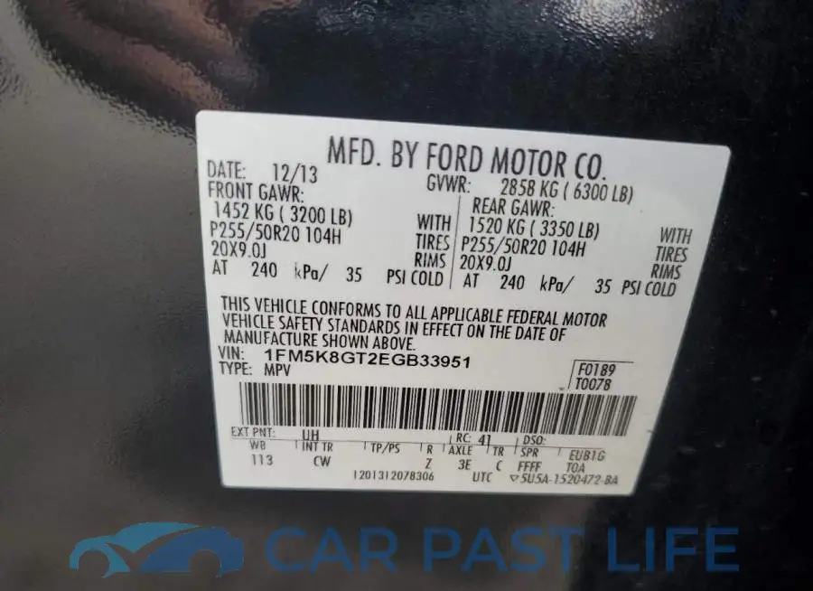 1FM5K8GT2EGB33951# 12