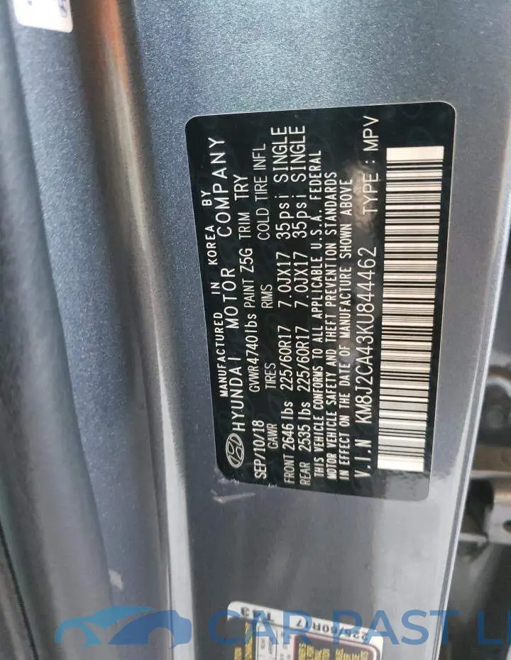 KM8J2CA43KU844462# 12