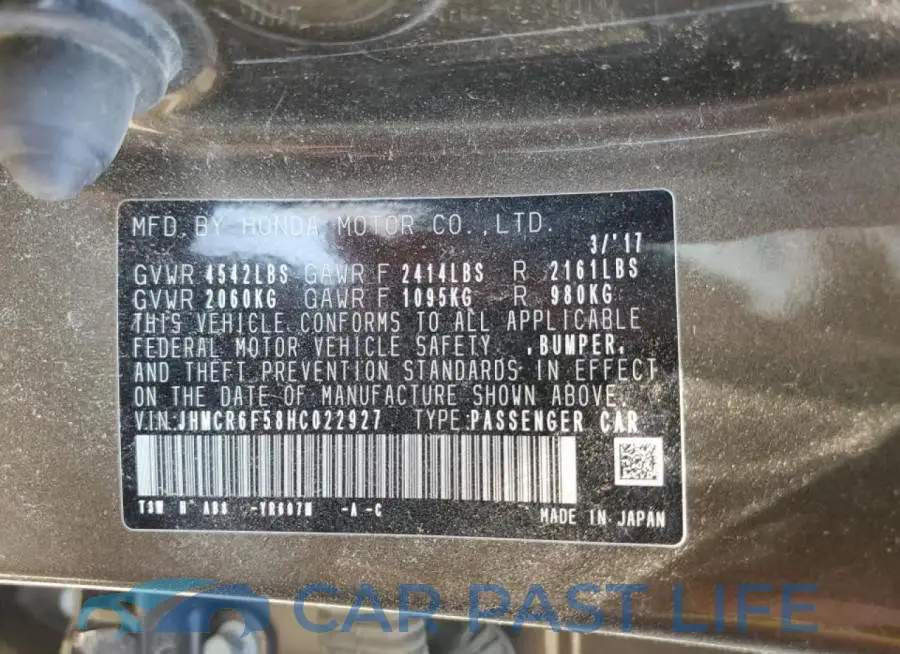 JHMCR6F58HC022927# 12