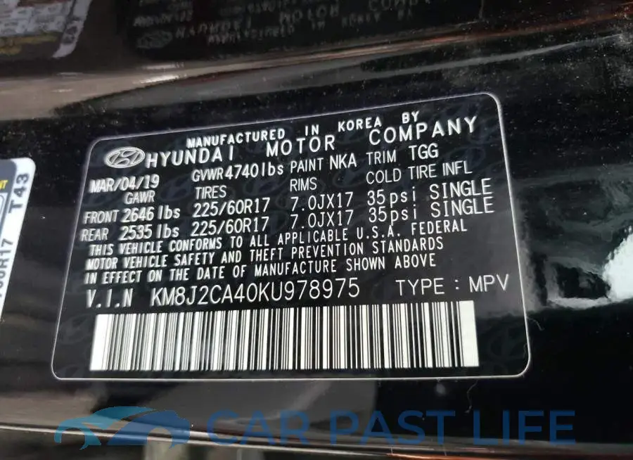 KM8J2CA40KU978975# 12