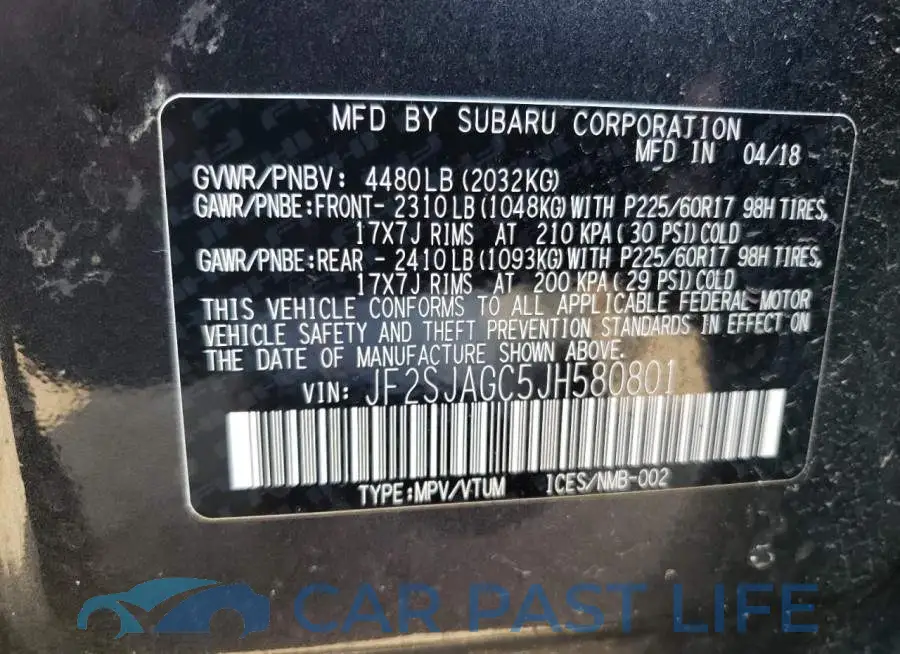 JF2SJAGC5JH580801# 12