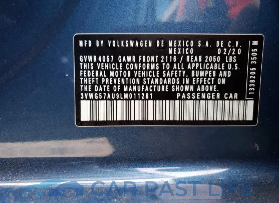 3VWG57AU9LM011281# 12