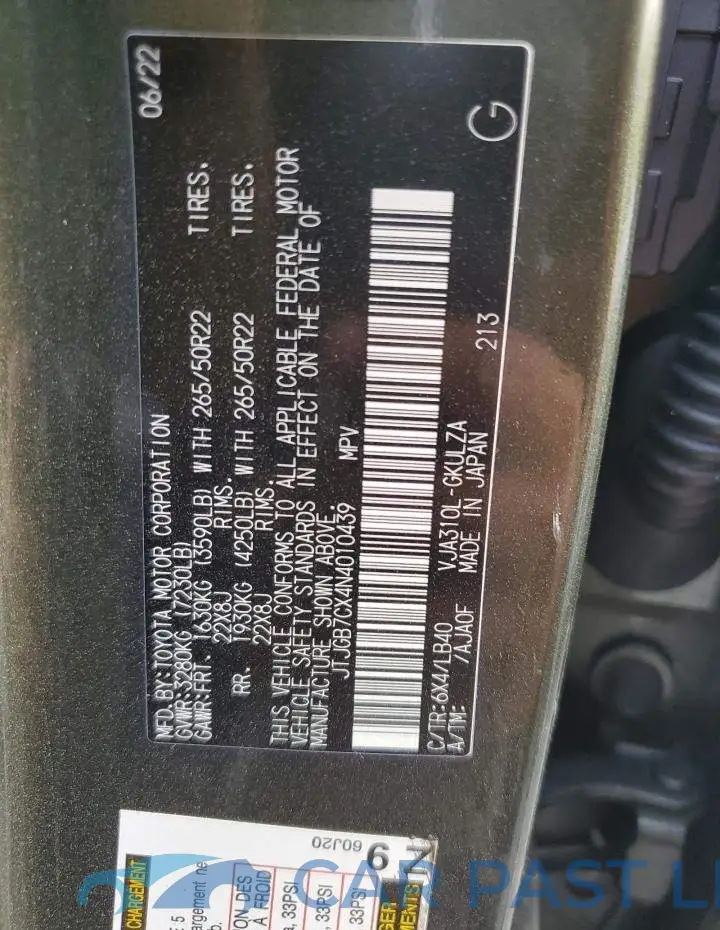 JTJGB7CX4N4010439# 13