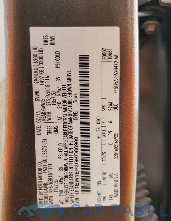 1FTEW1EP3GKD86900# 10