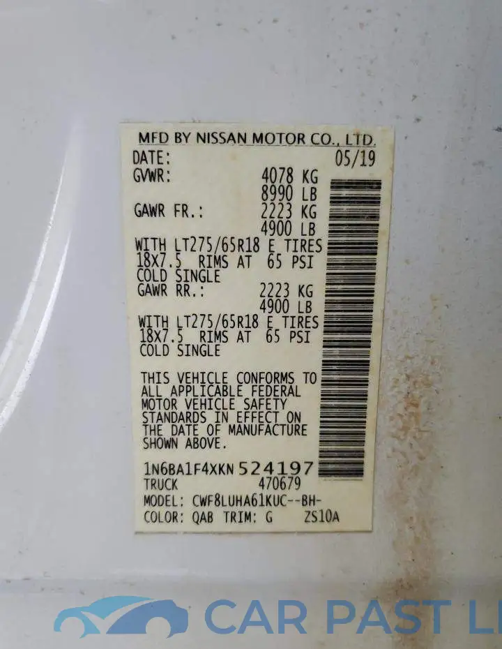 1N6BA1F4XKN524197# 10