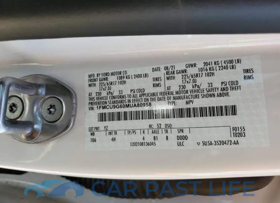 1FMCU9G60MUA80958# 12