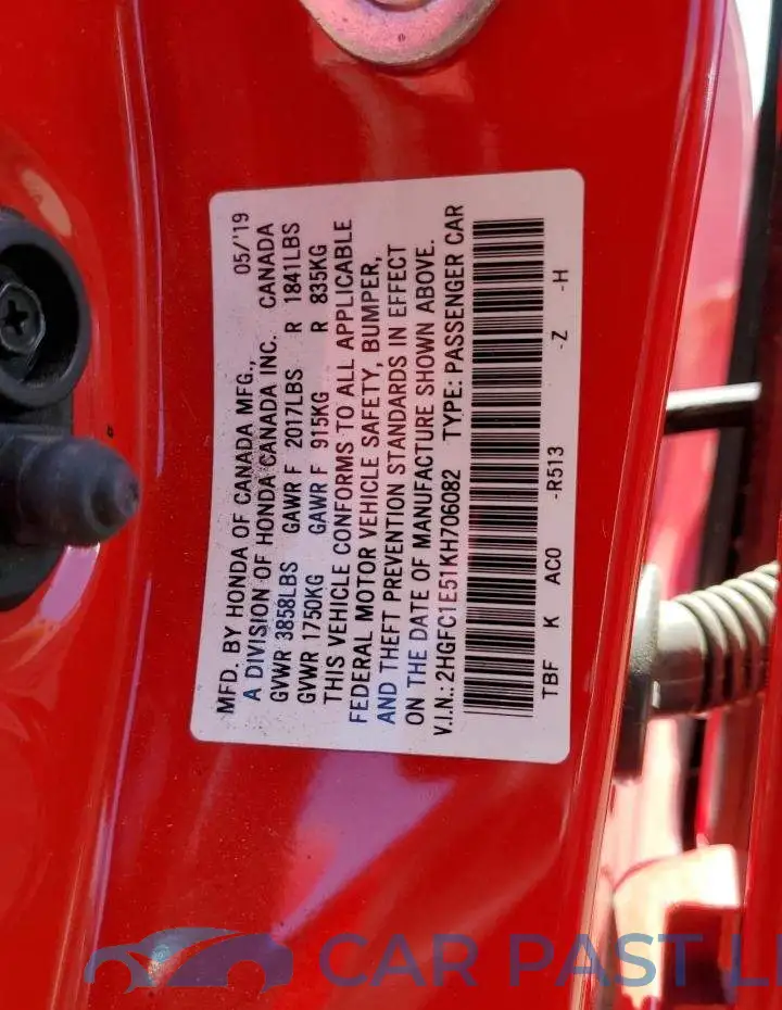 2HGFC1E51KH706082# 13