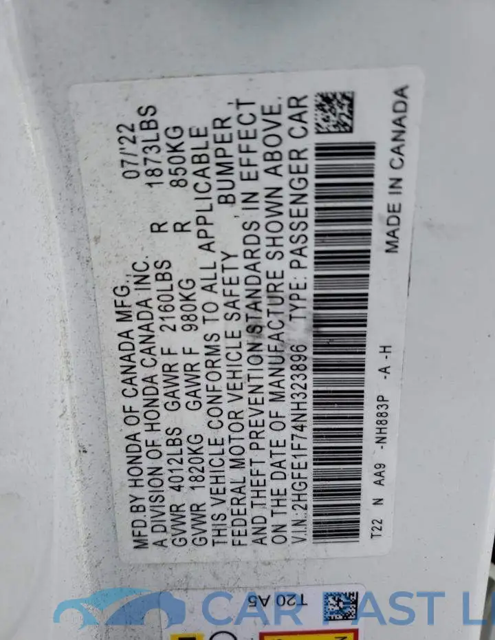 2HGFE1F74NH323896# 13