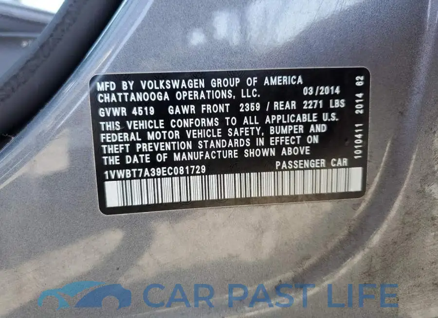 1VWBT7A39EC081729# 12