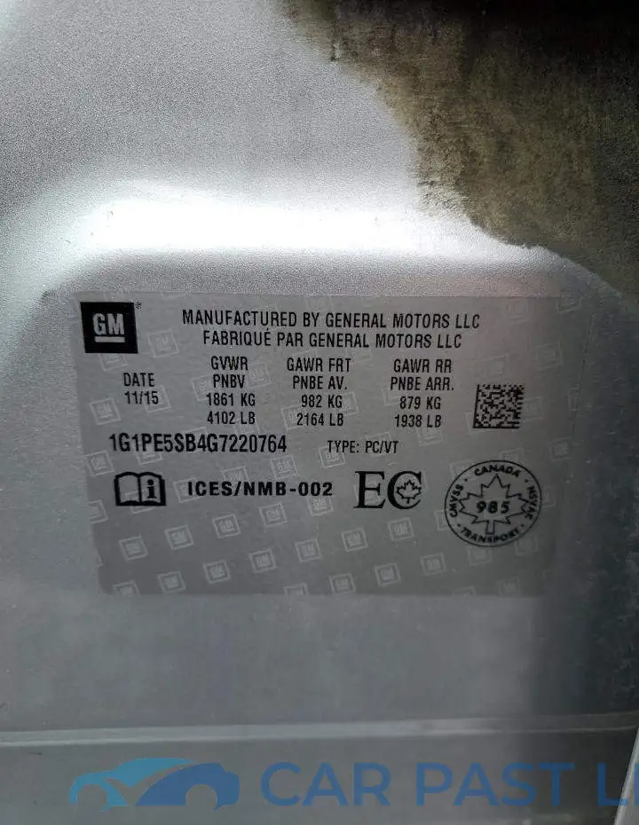 1G1PE5SB4G7220764# 12