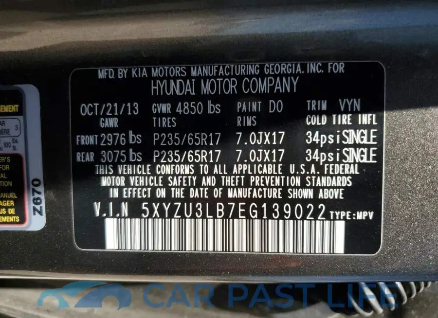 5XYZU3LB7EG139022# 14