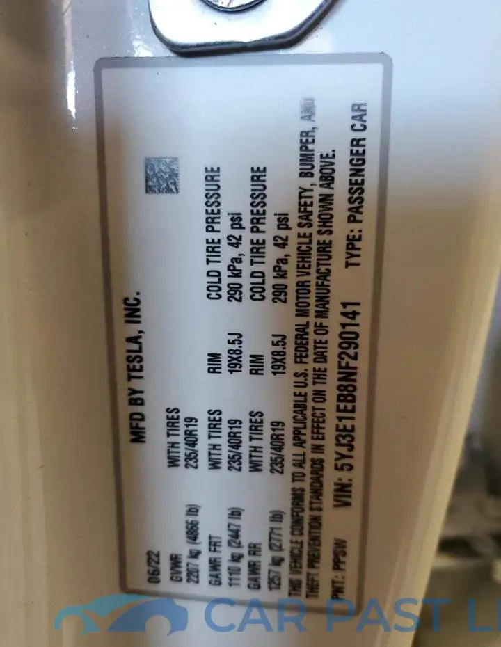 5YJ3E1EB8NF290141# 12