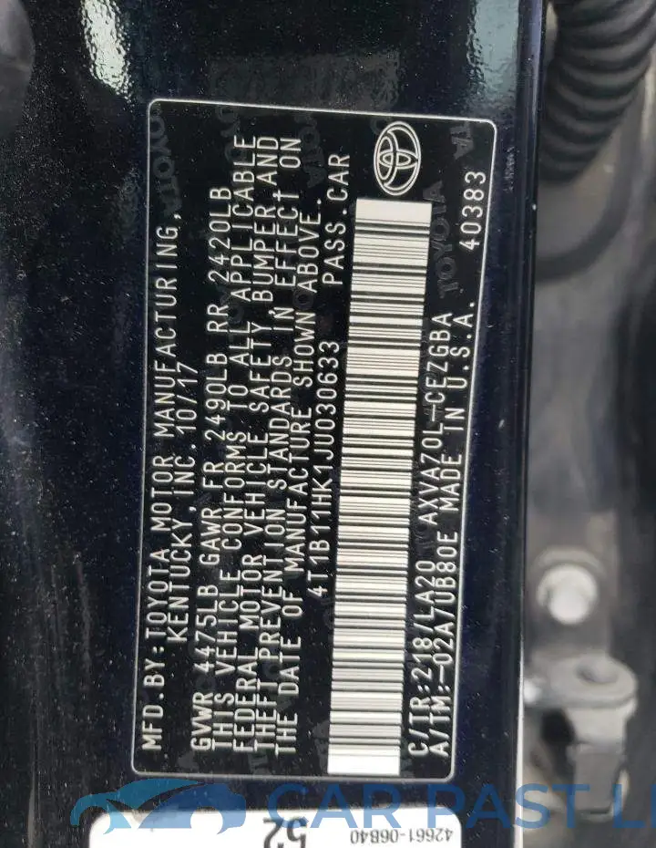 4T1B11HK1JU030633# 12