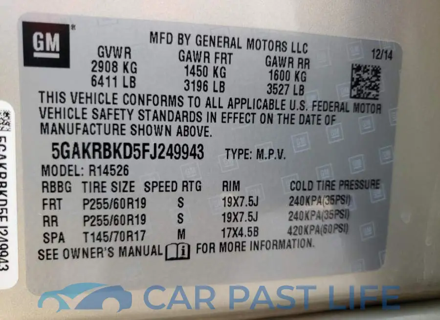 5GAKRBKD5FJ249943# 13