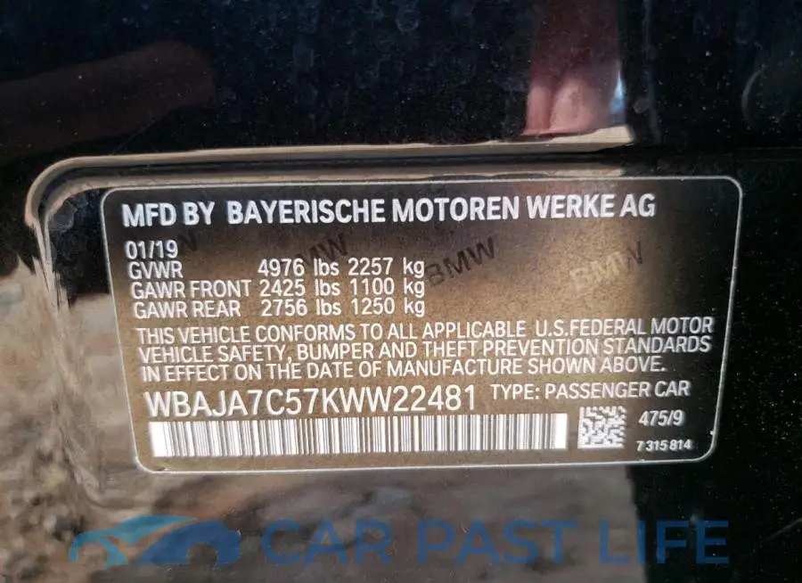 WBAJA7C57KWW22481# 12