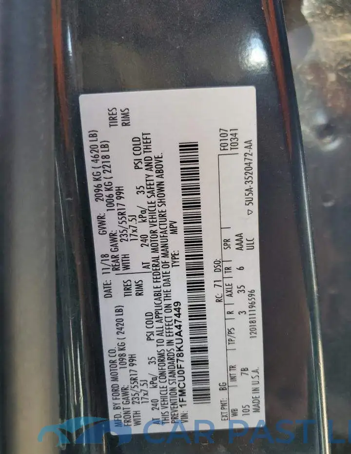 1FMCU0F78KUA47449# 12