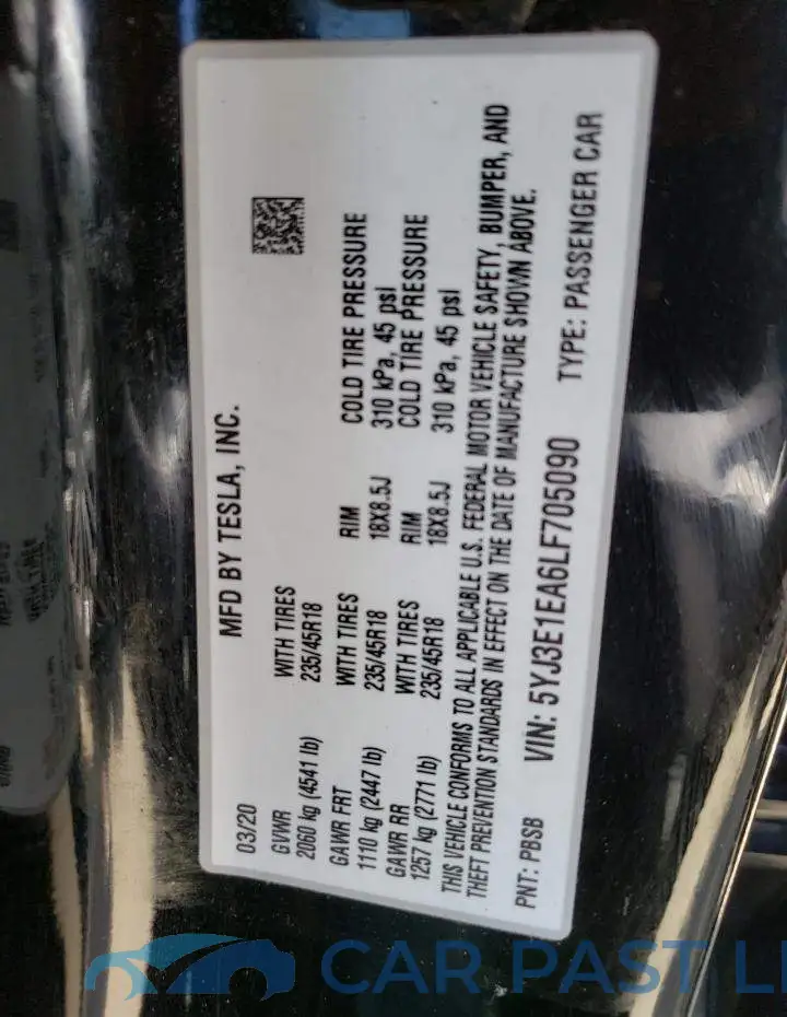 5YJ3E1EA6LF705090# 12