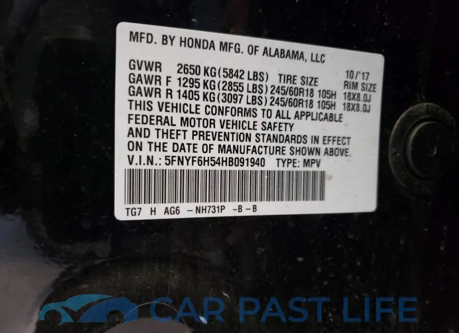 5FNYF6H54HB091940# 13