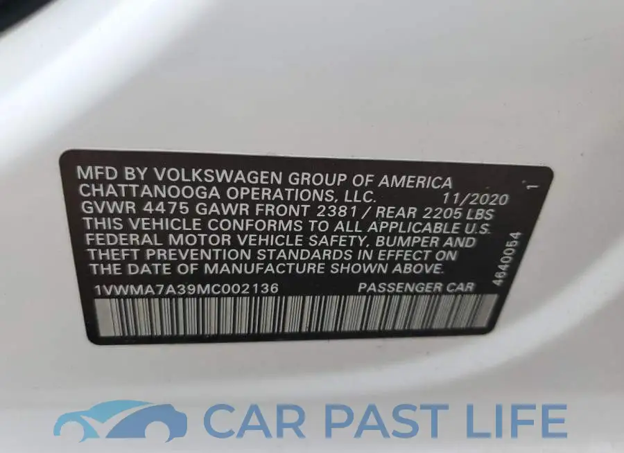 1VWMA7A39MC002136# 12