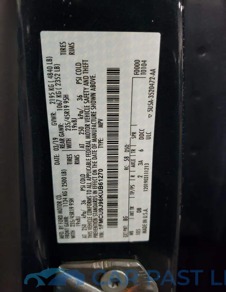 1FMCU9J96KUB61270# 13