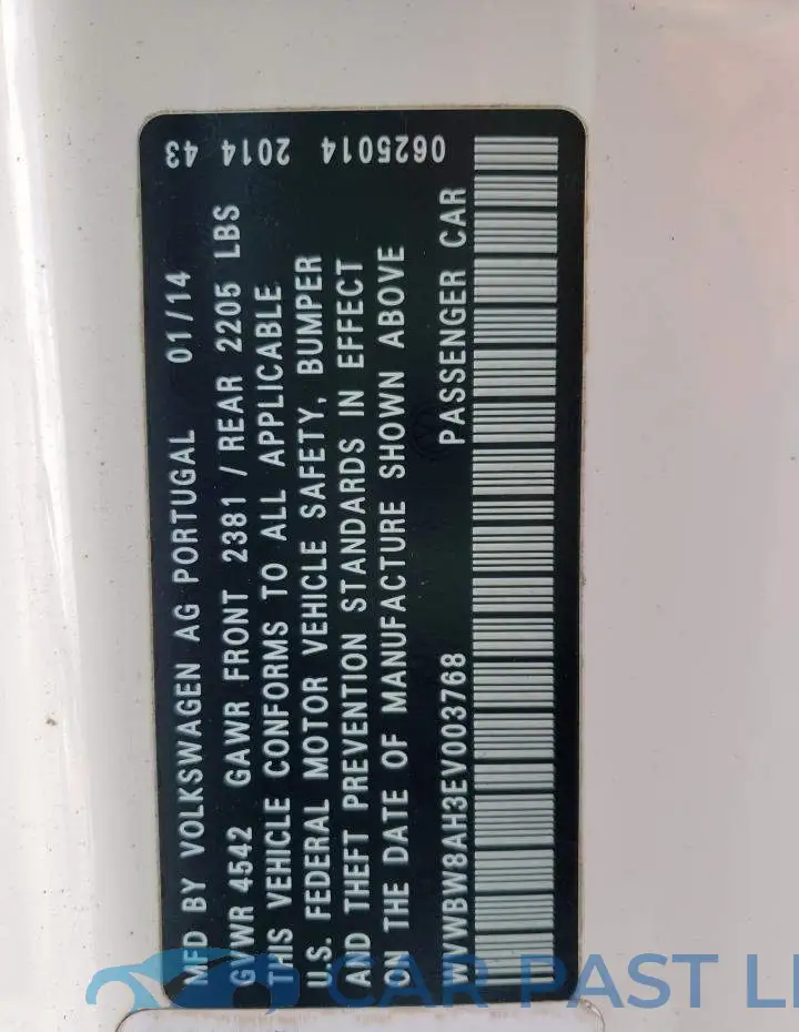 WVWBW8AH3EV003768# 12