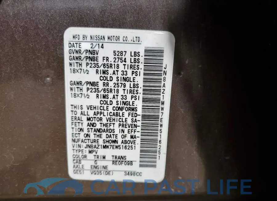 JN8AZ1MW7EW516251# 12