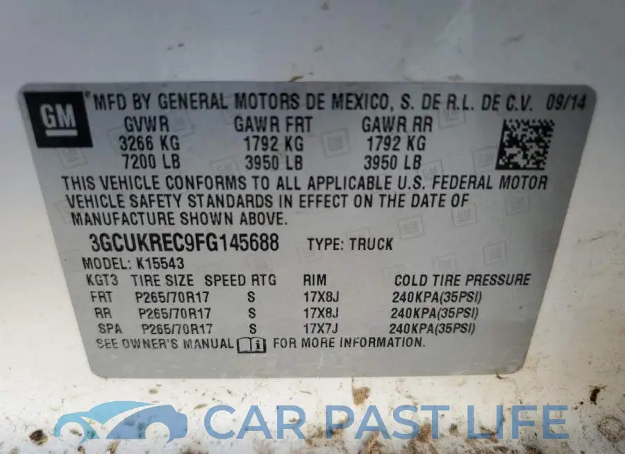 3GCUKREC9FG145688# 12