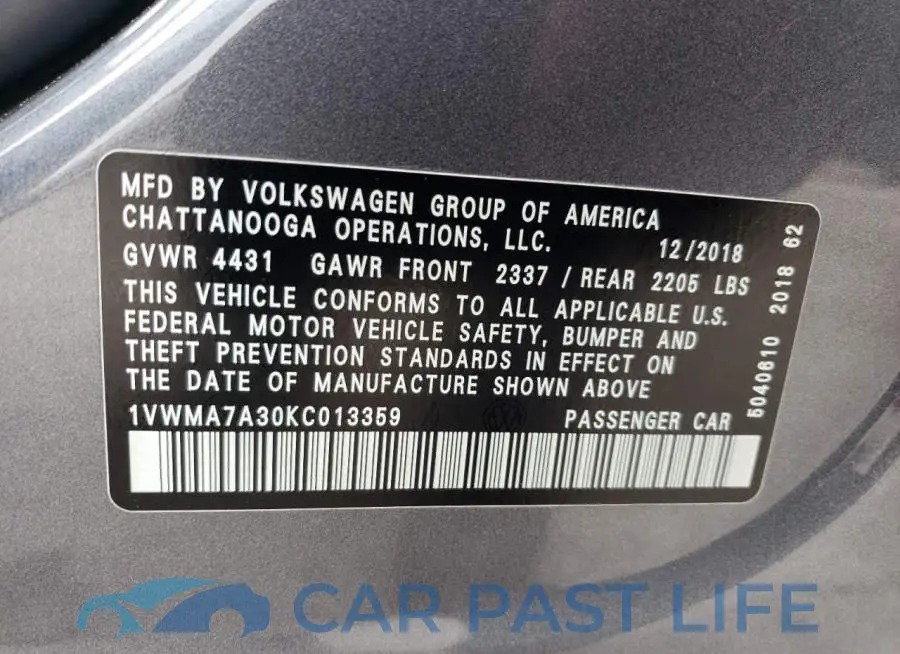 1VWMA7A30KC013359# 12