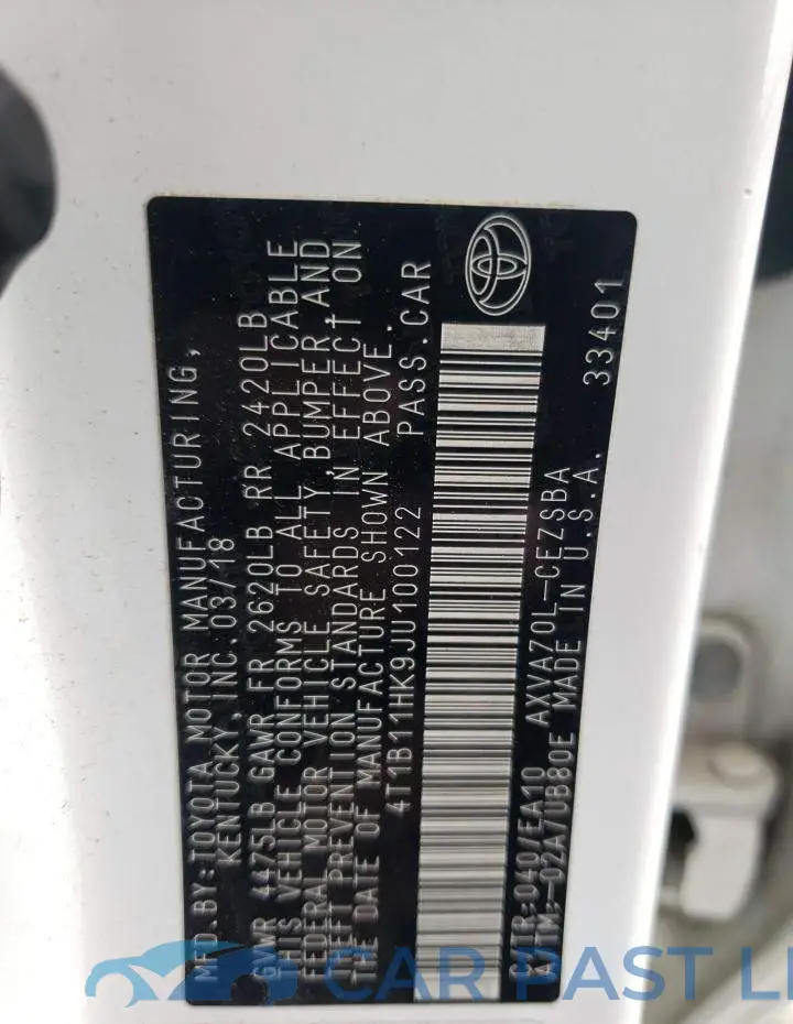 4T1B11HK9JU100122# 12