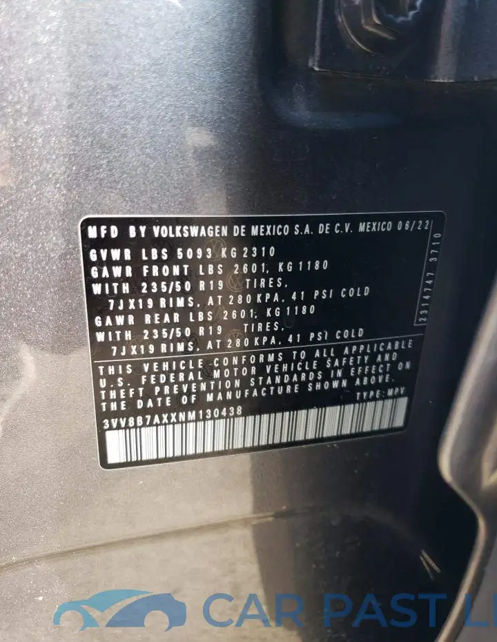 3VV8B7AXXNM130438# 13